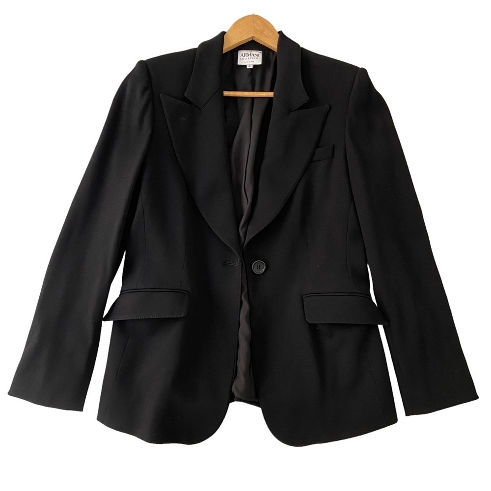 Armani Collezioni black blazer textured jersey classic jacket Italy 42 medium